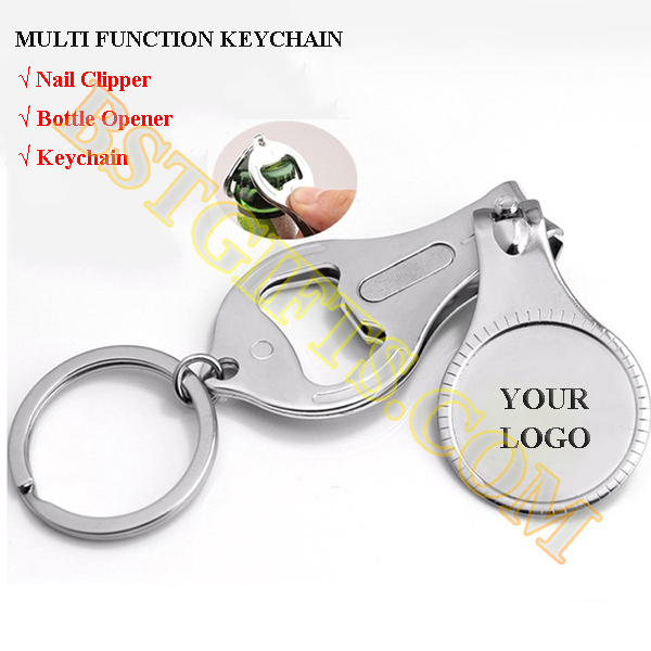 multi function custom keychain nail clipper bottle opener